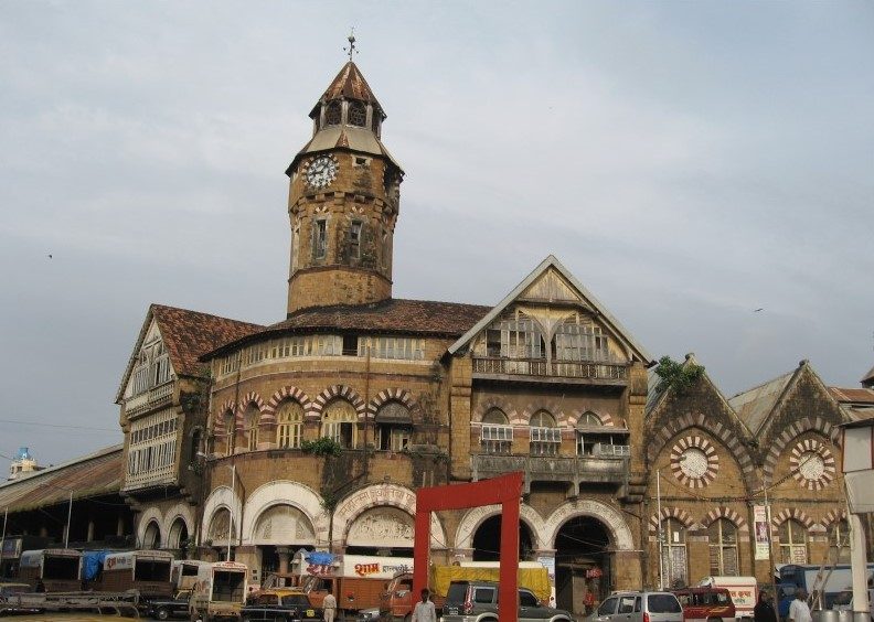 Brass, spice and produce stalls in Bombay's Crawford Market