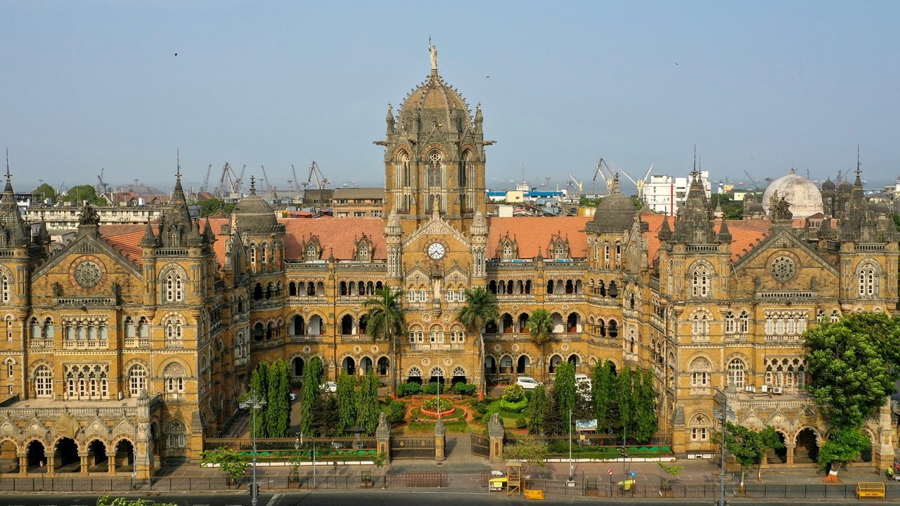 Art Deco and gothic facades of historic Bombay at dusk